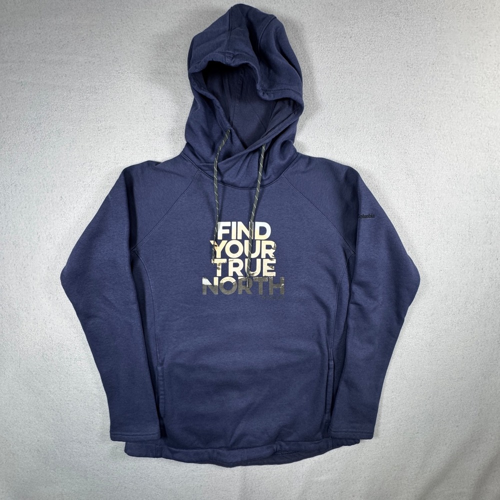 Columbia Navy Find Your True North Hoodie M Gorpcore Raglan Outdoor Fleece